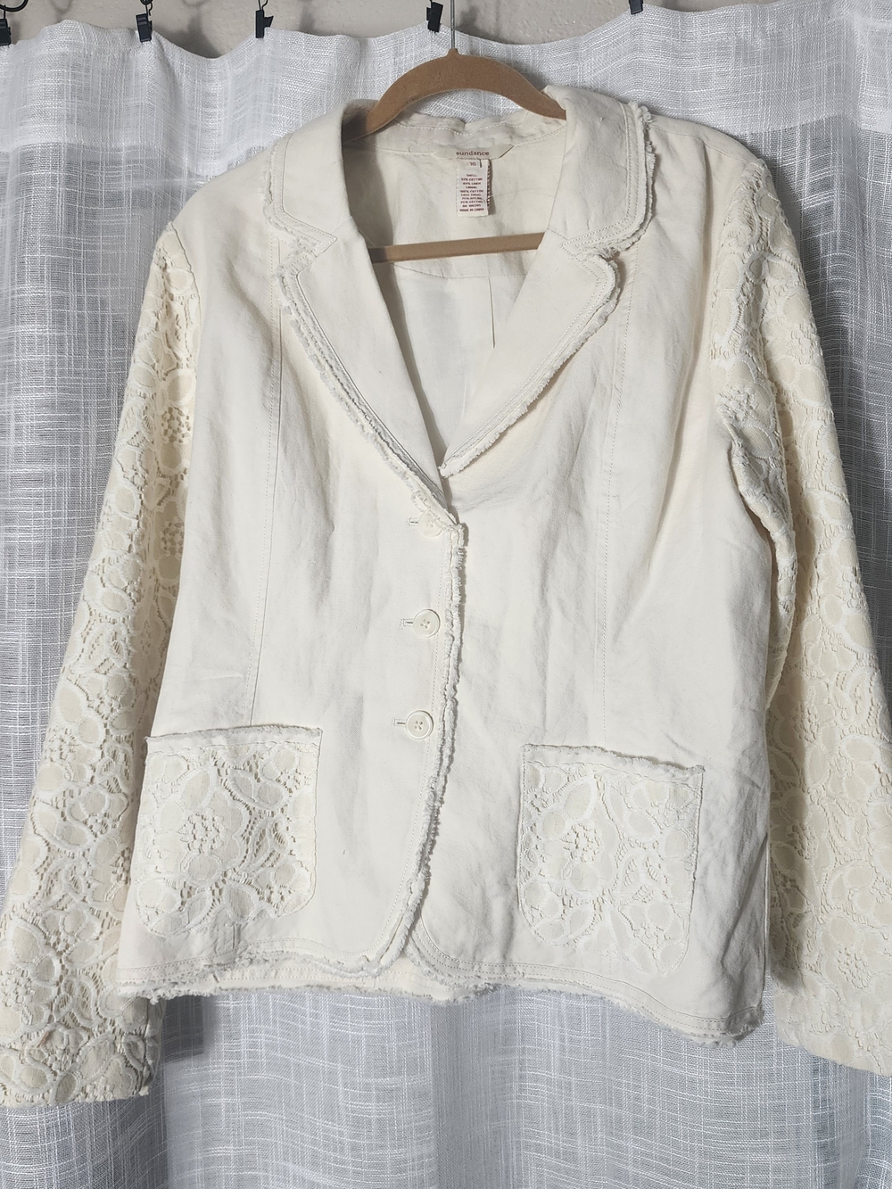 Sundance Cream Lace-Sleeve Blazer Jacket